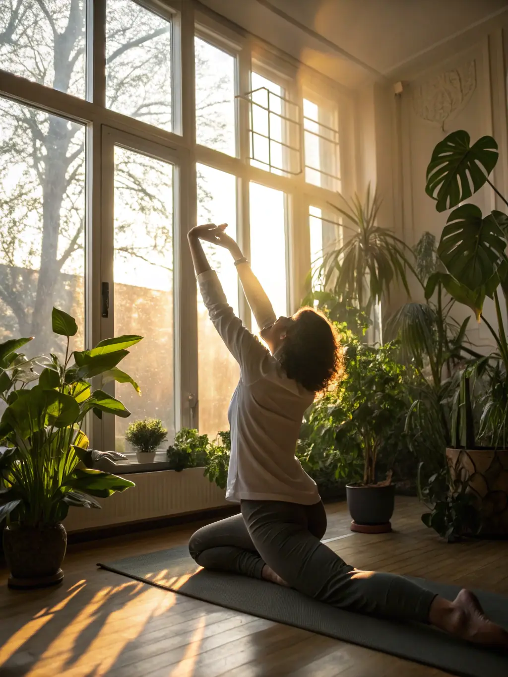 A person stretching and improving their flexibility during a gymnastics session at ENERGYM, emphasizing the physical benefits of joining.